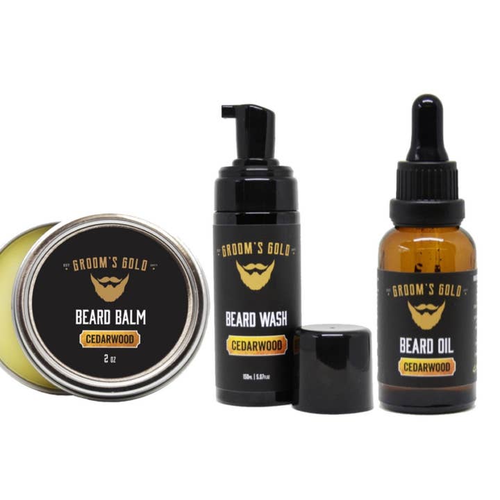Trousse complète de soin de la barbe Gear's Gold Cedarwood pour la vente par Groom's Gold