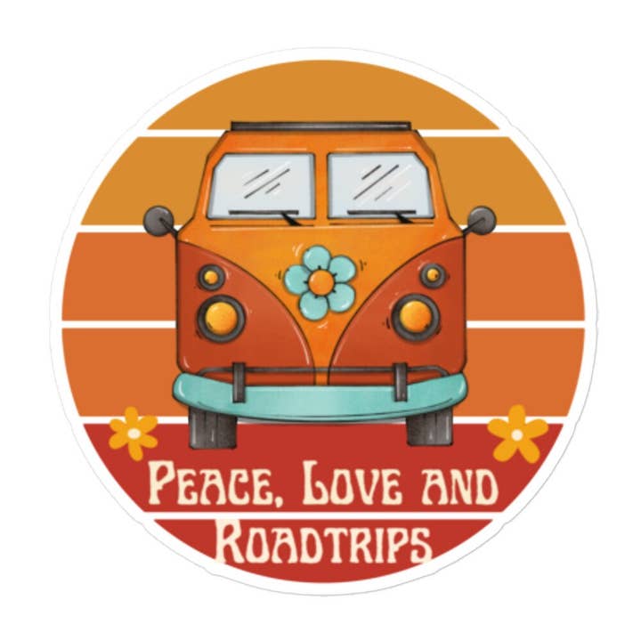 Autocollant Volkswagen rétro, Peace Love Roadtrips, années 70 pour la vente par Sutter Heart to Home