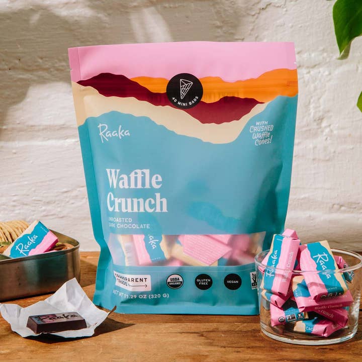 Raaka Chocolate - Wholesale Chocolate Bar - 61% Waffle Crunch Mini Chocolate Bars (40ct bag)2