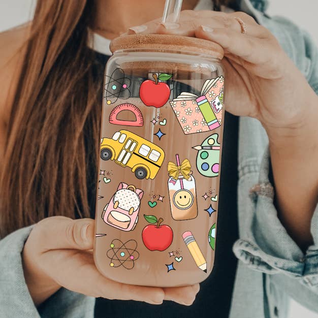 Teacher Things | UVDTF | 20oz Libbey Can Glass with Bamboo Lid & Straw for wholesale by SKS Design Studio