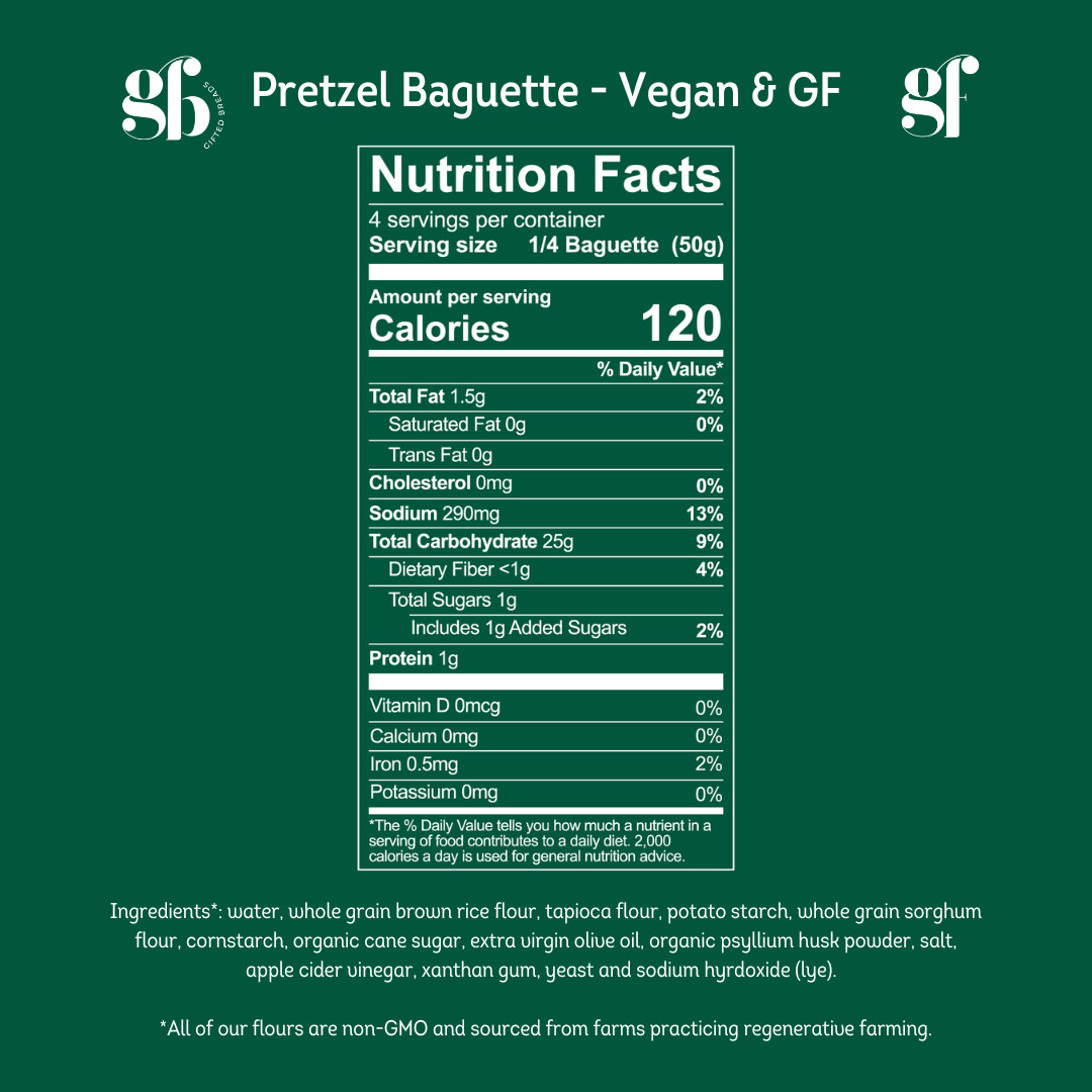 Gifted Breads - Wholesale Bread/Tortilla - Gluten-Free & Plant Based Breads - Pretzel Baguette 6
