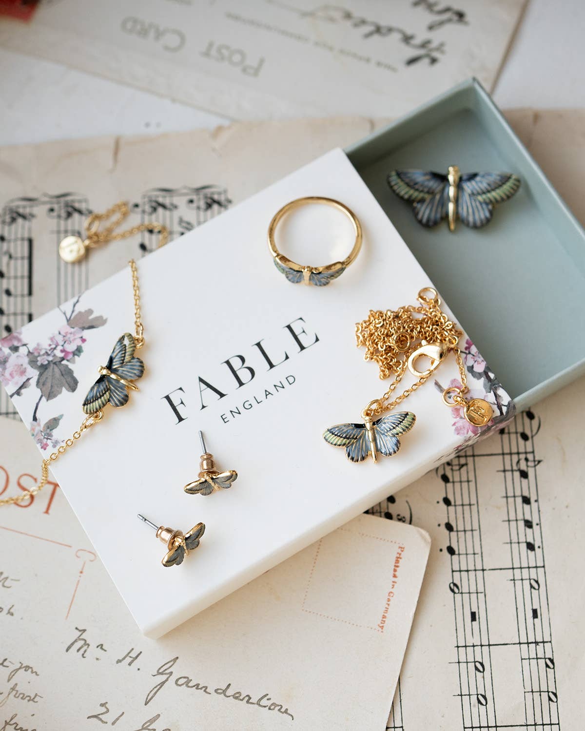 Fable England - Wholesale Band/Stacked Ring - Deco Butterfly Blue Ring4