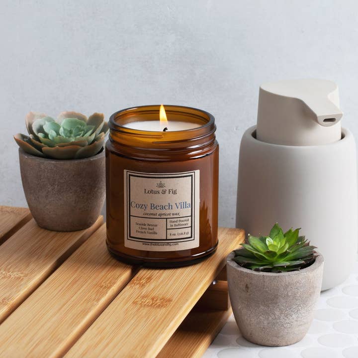 Lotus & Fig - Wholesale Jar/Filled Candle - Cozy Beach Villa 8 oz Candle1