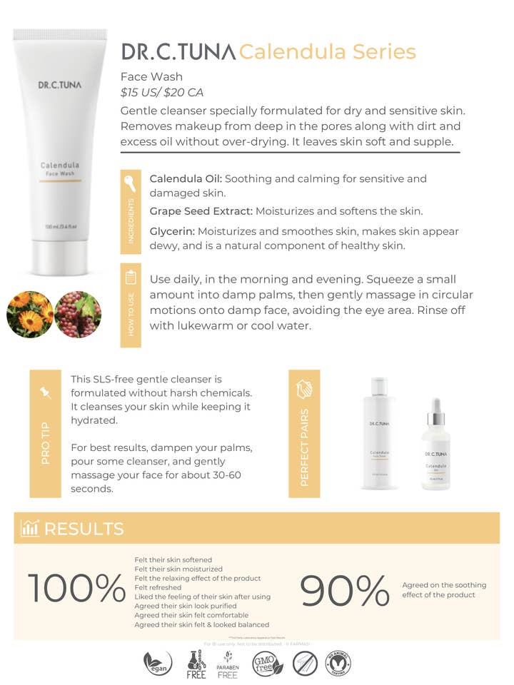 Dr. C. Tuna Calendula Face Wash for wholesale by Mindful Beauty Program