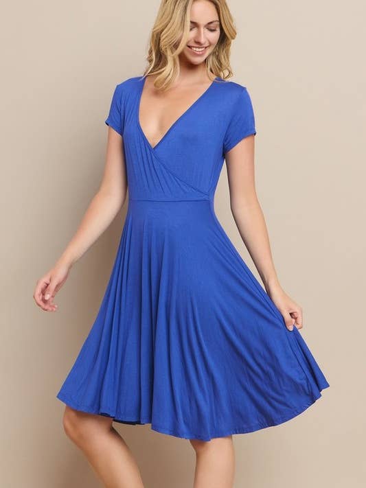 V-Neck Surplice Casual Swing Dress for wholesale by Yelete