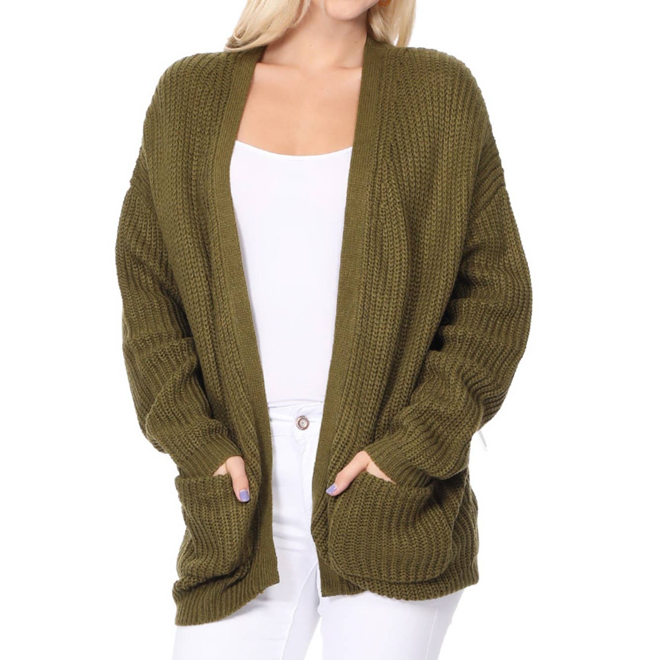 Mak – wholesale Cardigan – Women’s – Women's Waffle Knit Open Front Sweater Cardigan HK824614