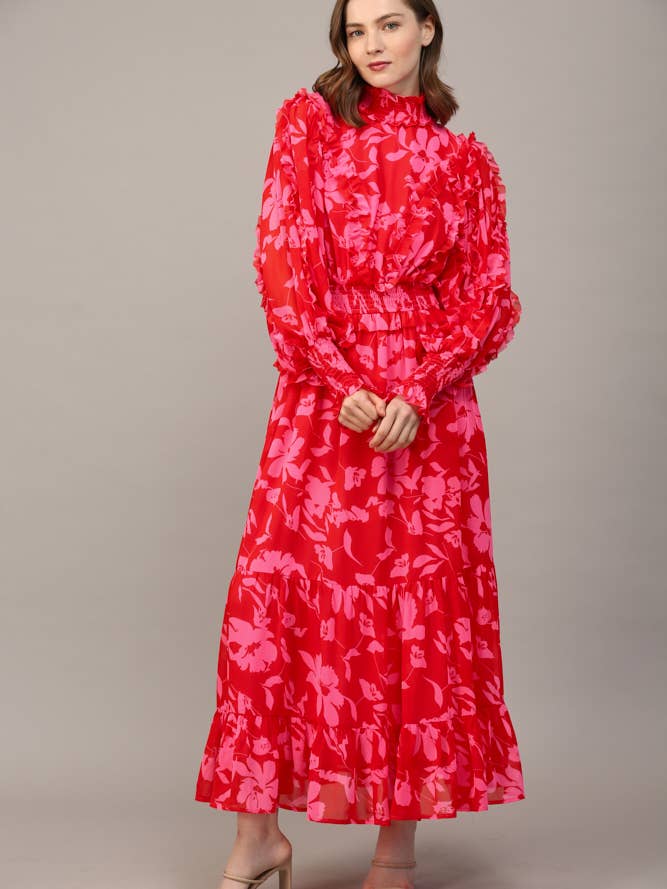 VESTIDO MAXI COM DETALHE DE BABADOS NA CINTURA COM BATA FD35241 por atacado de FATE