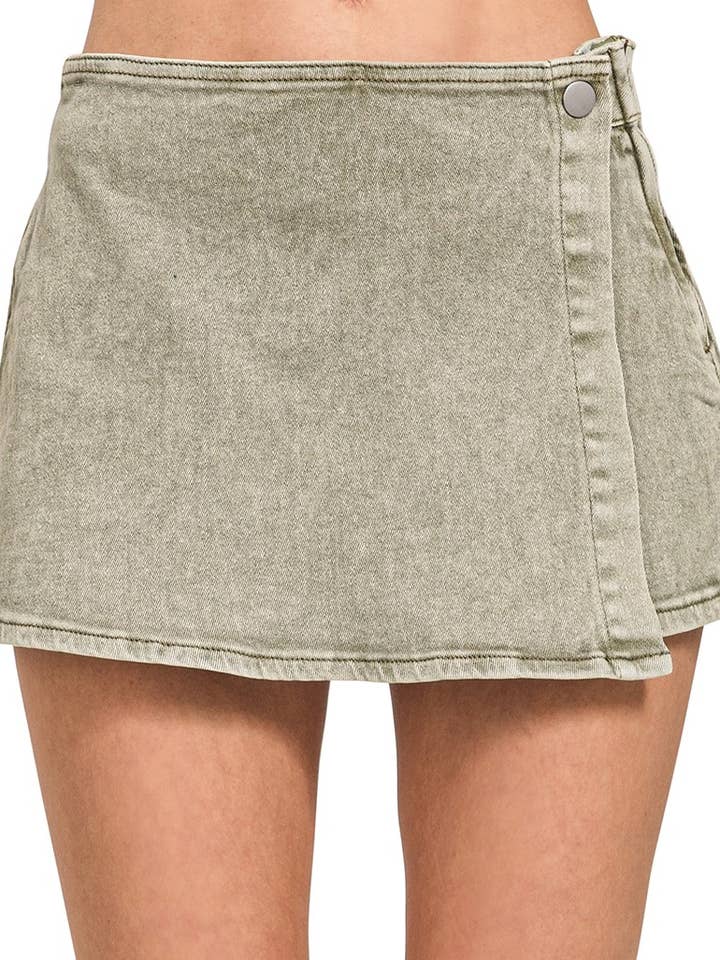 Washed Denim Skort for wholesale by Vanilla Monkey