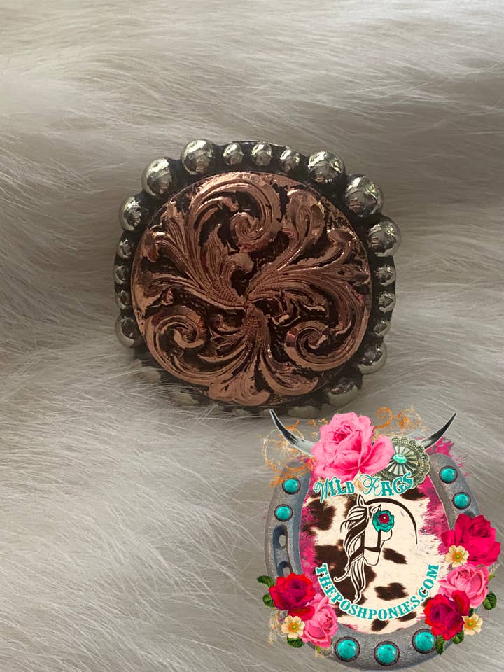 Glissière de foulard sauvage en filigrane de cuivre fait main avec doubles anneaux de 5/8" pour la vente par The Posh Ponies, LLC