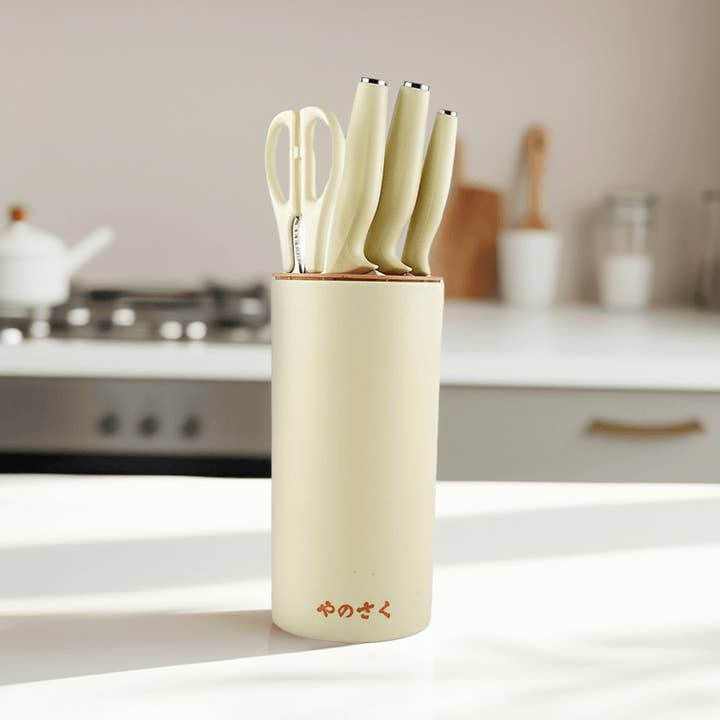 Stainless Steel 5-Piece Knife Set with Stand and Scissors for wholesale by Yami