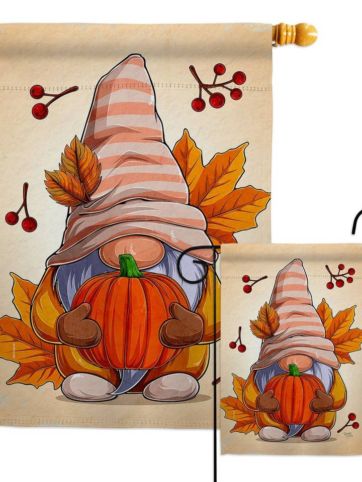 Bandera de decoración de cosecha otoñal con diseño de gnomo para venta al por mayor de Two Group Flag Co