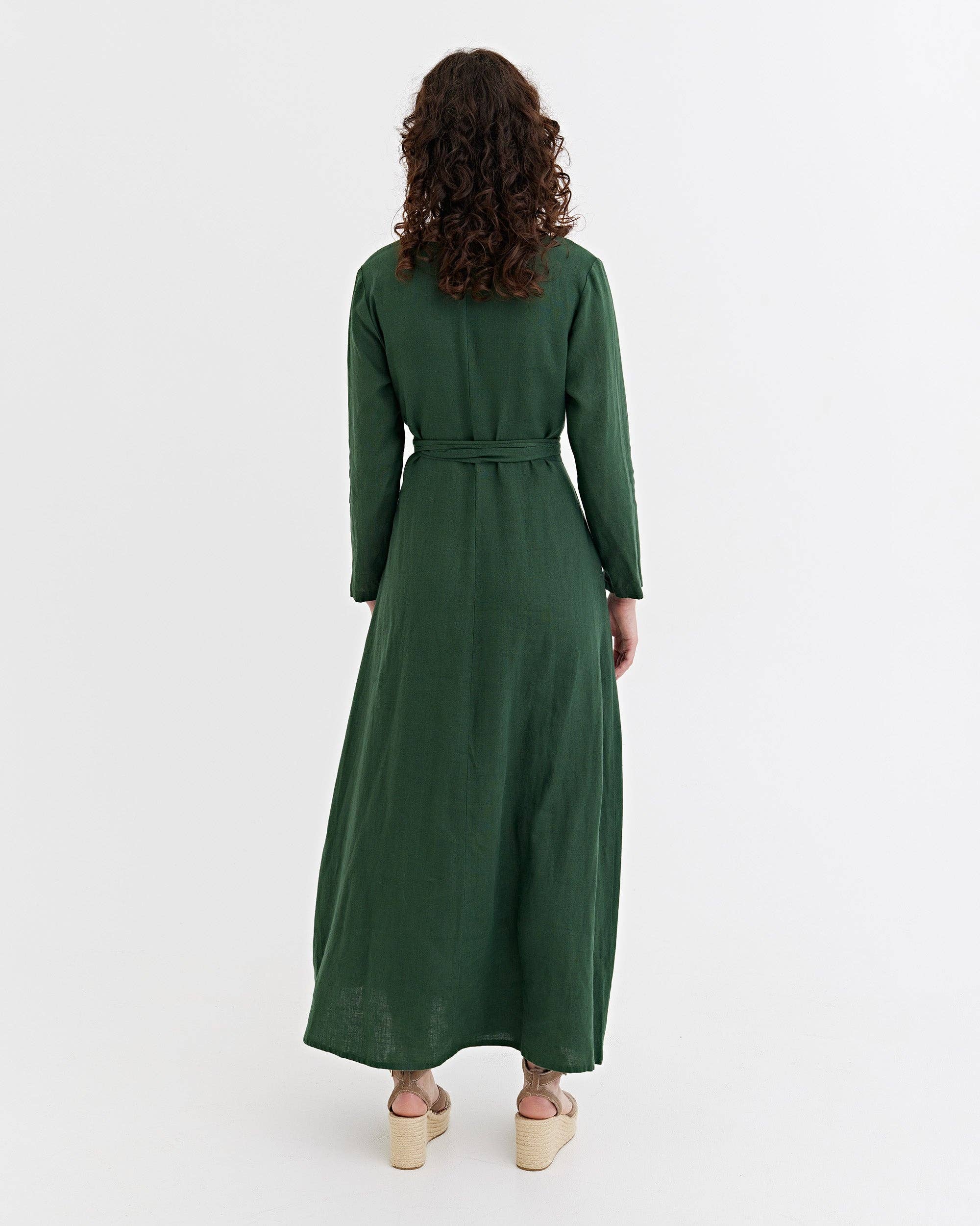MagicLinen (We handle U.S. import procedures for you) - Wholesale Dress - Women's - Long linen dress GRENADA in Deep green2
