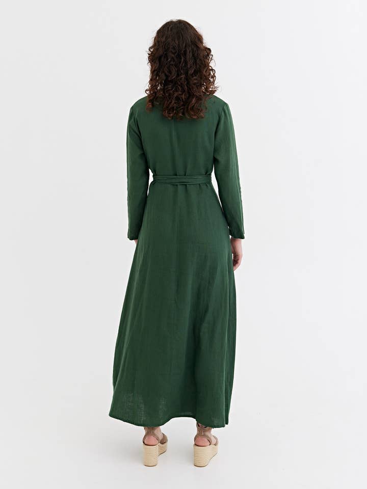 MagicLinen (We handle U.S. import procedures for you) - Wholesale Dress - Women's - Long linen dress GRENADA in Deep green2