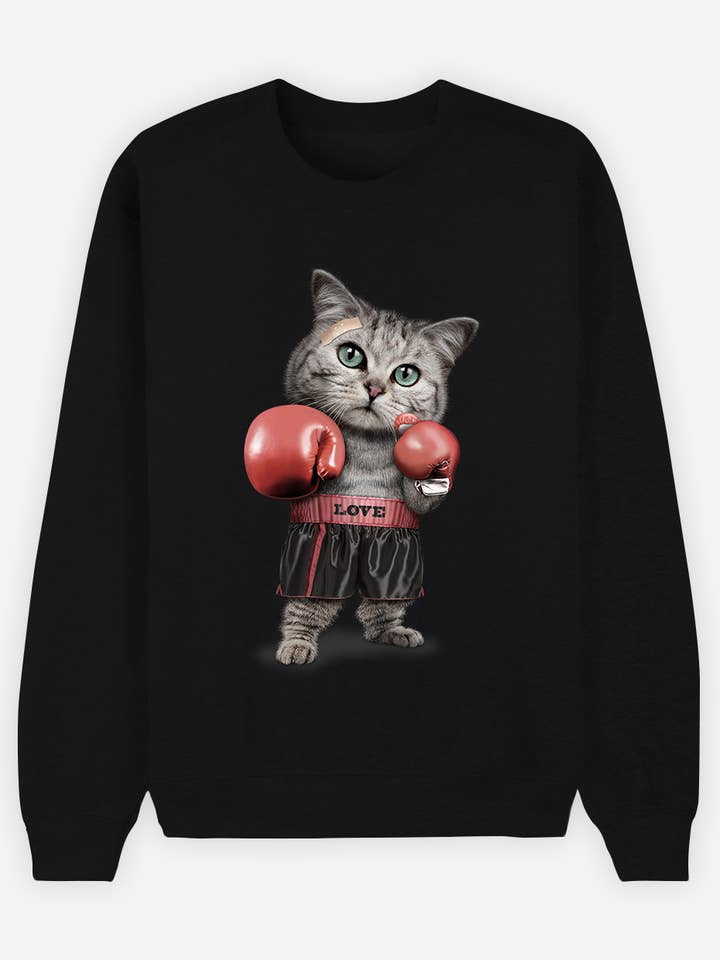 BOXING CAT dame-sweatshirt i sort for engroshandel hos Wooop