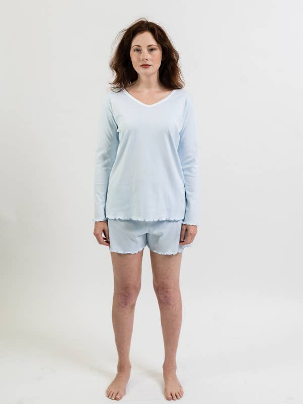 Women's Pima Long Sleeve Short Set | Lt Blue for wholesale by Milly Marie Pima