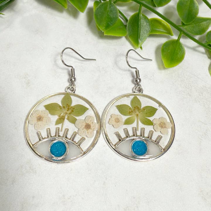 Echte gedroogde bloemen zilveren oog oorbellen (Kopie) voor wholesale door Songbird Artistry