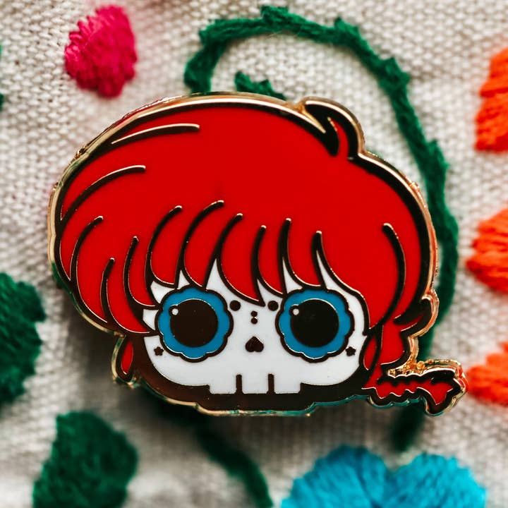 Ranma 1/2 Skull Gold Plated Hard Enamel Pin for wholesale by Chiqui Art