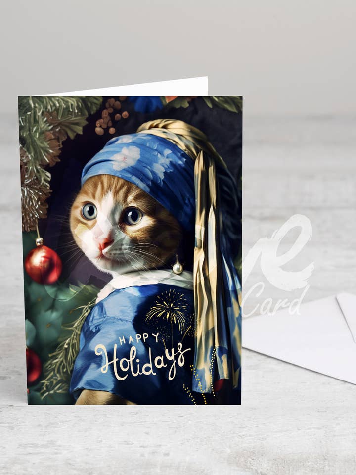 Vikbart gratulationskort 'God jul och gott nytt år' utan kuvert för wholesale av Meow & Muse