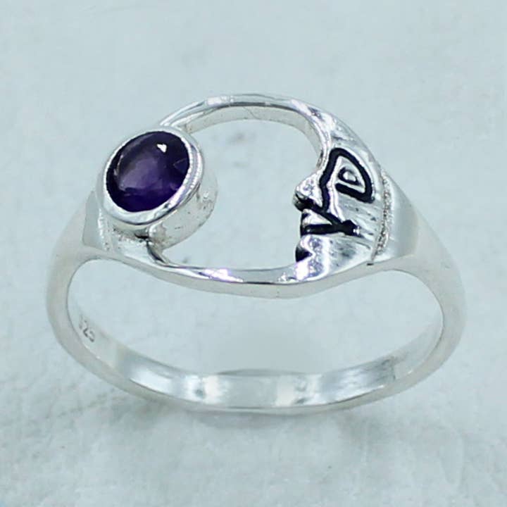 Amethyst Sterling Silver Moon Ring for wholesale by Silvex Jewelry