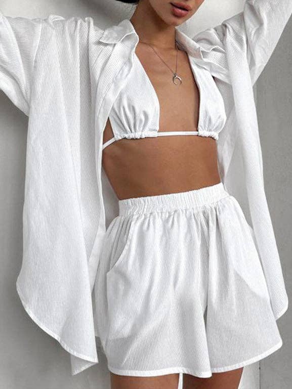 Cotton Underwear Pajama Set Women 3 Piece White N5A382 for wholesale on Faire3