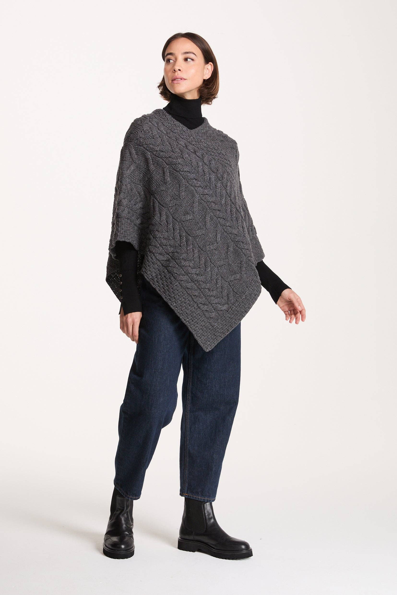 Aran Woollen Mills - Wholesale Poncho - Women's - Aasleagh Falls Ladies Aran Poncho - Grey5