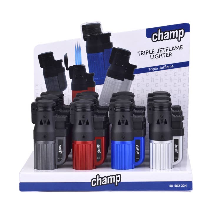 Isqueiros Triple Jetflame x12 por atacado de Champ by Polyflame