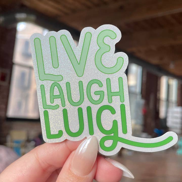 live laugh luigi glitter sticker for wholesale by Square Peggy