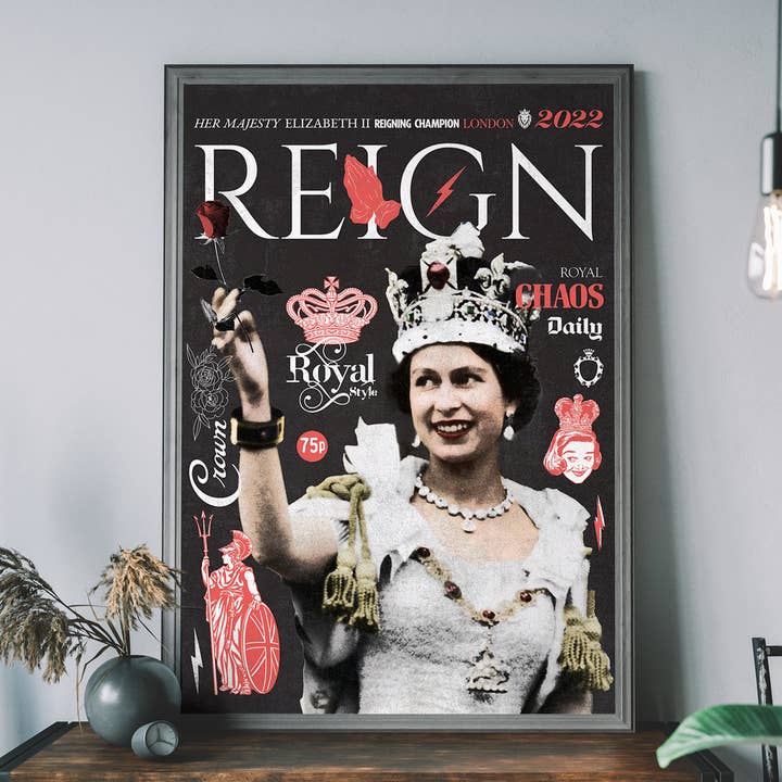 Ink & Drop - Venta al por mayor Ilustración - Reign Queen Elizabeth Platinum Jubilee Magazine Portada oscura0