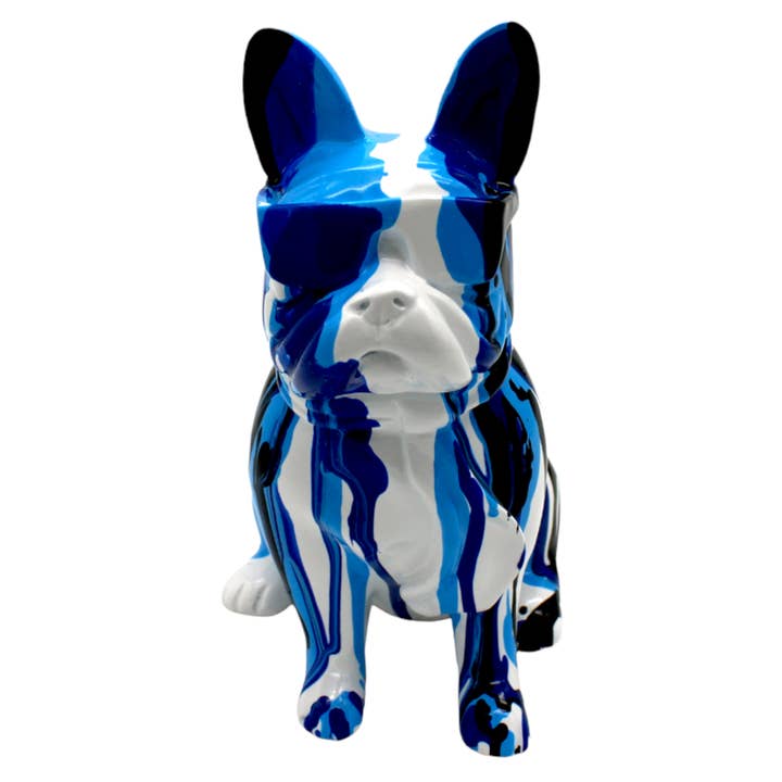 Interior Illusions Plus – wholesale Sculpture – Blue French Bulldog Graffiti Sculpture with Glasses -8" tall1