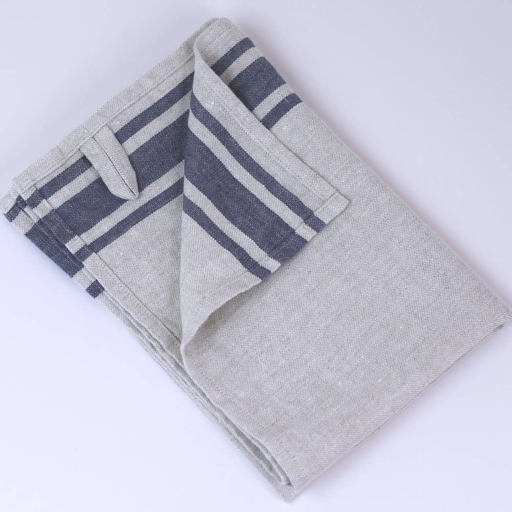 LinenCasa - Wholesale Hand Towel - Linen Hand Towel – Stonewashed – Grey with Blue Stripes1