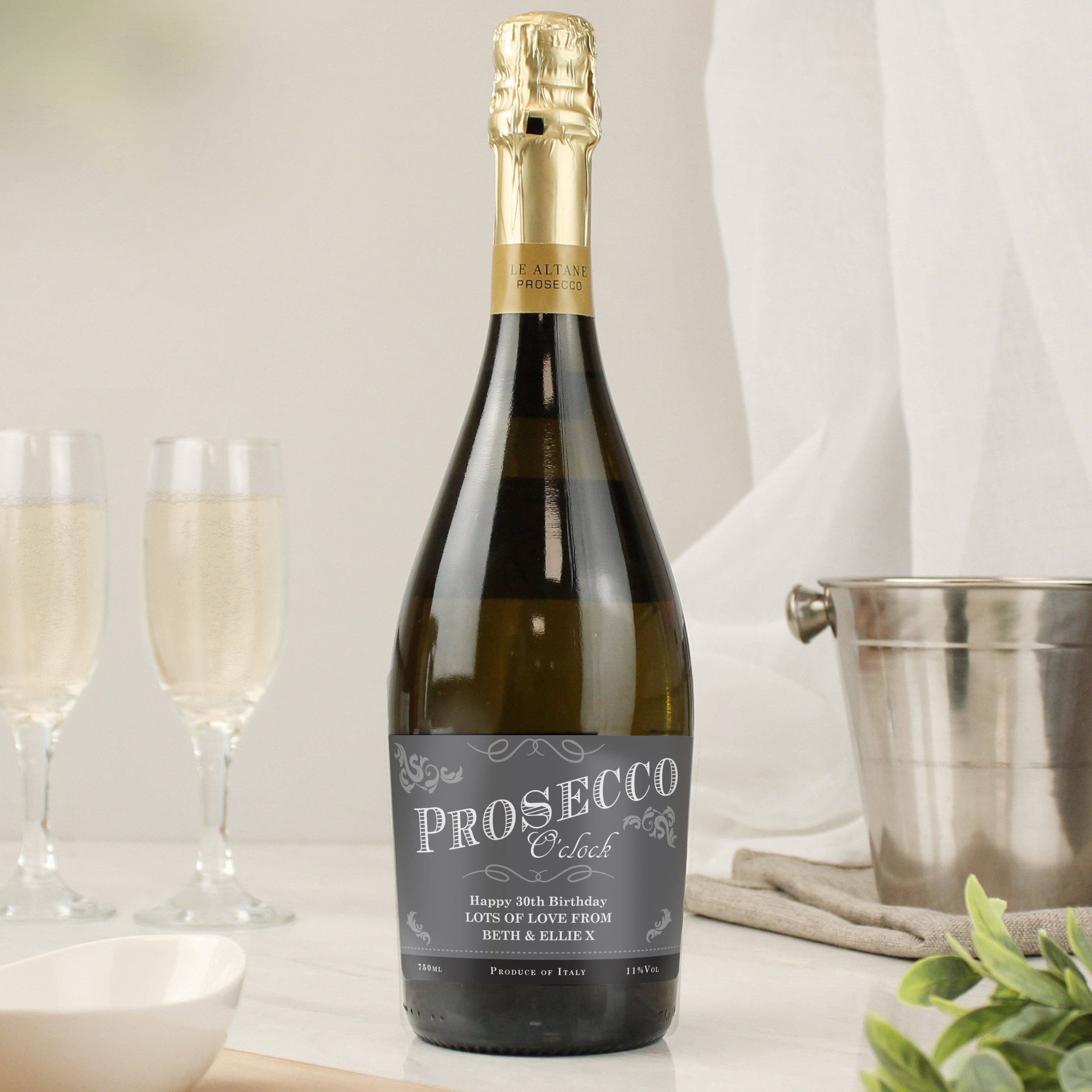 Simply Canvas Art – wholesale White wine – Personalised 'Prosecco O'Clock' Bottle of Prosecco0