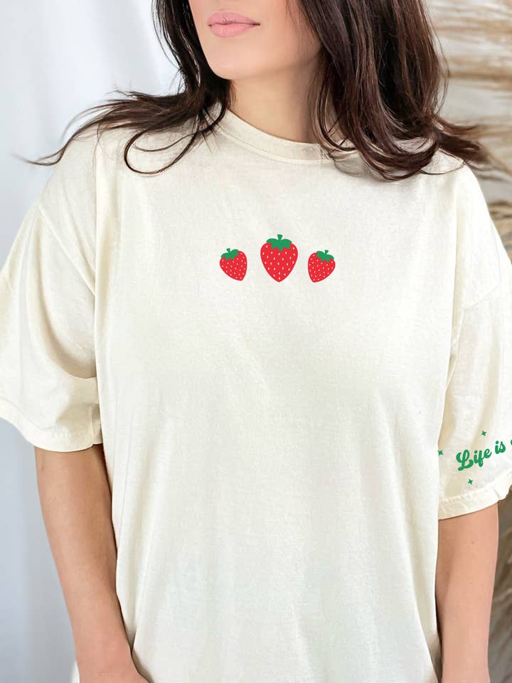 Strawberry "Life is Sweet" Oversized T Shirt for wholesale by Lifestyle Outpost