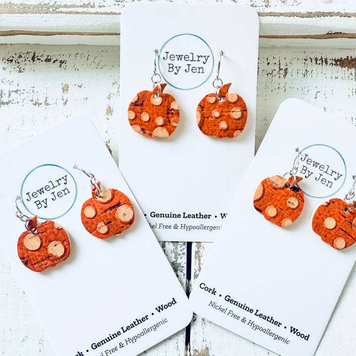 Mini Pumpkin Earrings: Bumpy Orange Cork for wholesale by Jewelry By Jen
