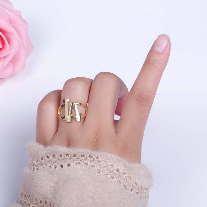 Aim Eternal - Wholesale Band/Stacked Ring - Gold Los Angeles LA Dodgers Baseball Statement Ring | R033