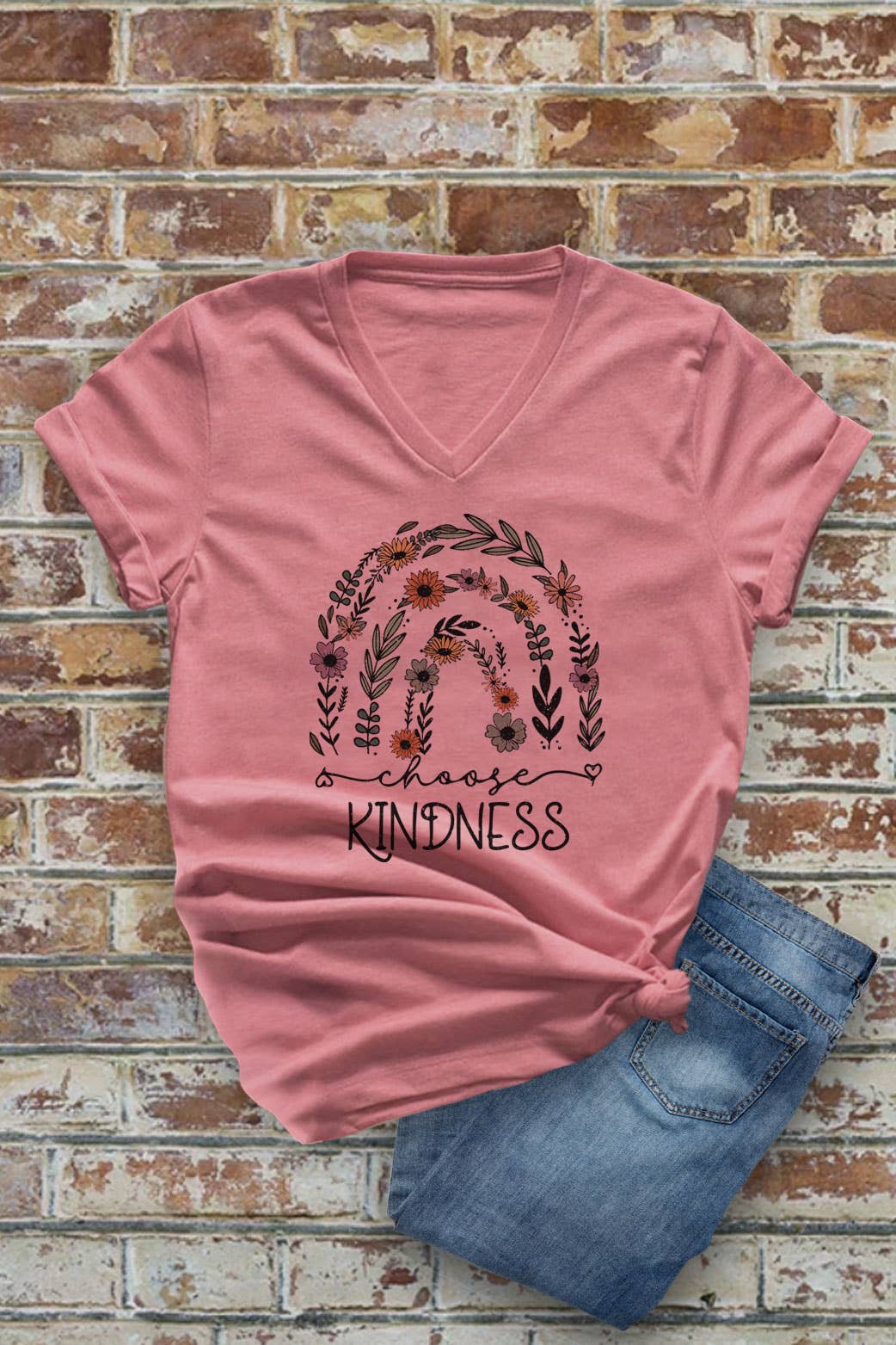 Top Avenue - Vente T-shirt sérigraphié – femme - Choose Kindness, t-shirt unisexe à col en V1