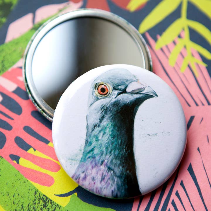 Miroir compact de poche Inky Pigeon pour la vente par Kate Moby