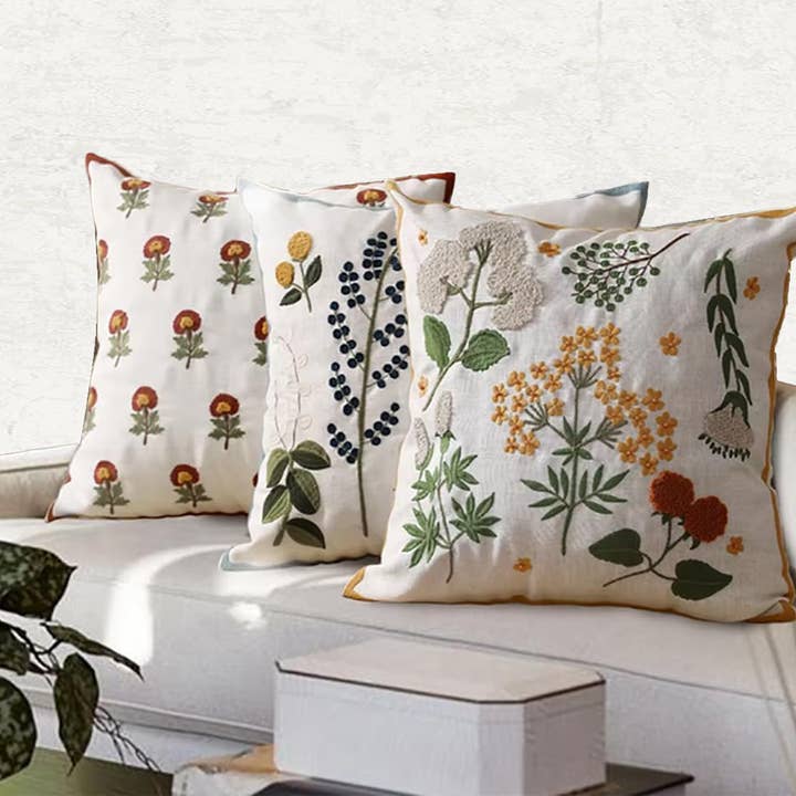 Fennco Styles - Wholesale Throw/Decorative Pillow - Flower Embroidery 18" Throw Pillow3