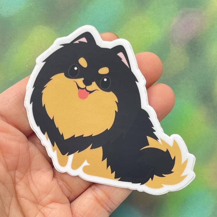 Black and Tan Pomeranian Vinyl Sticker - Weatherproof for wholesale by Kieutie Pie