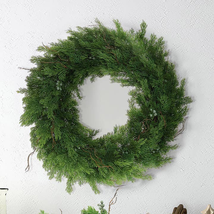 Larksilk - Wholesale Wreath - 22” Juniper Christmas Wreath With Green Berries & Twigs0