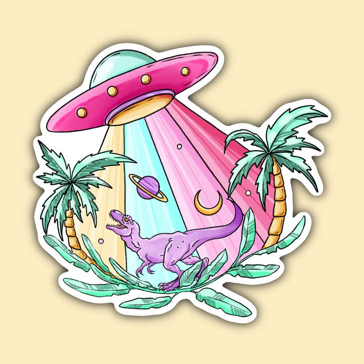 Adhesivo abducción dinosaurio ovni para venta al por mayor de Indigo Maiden