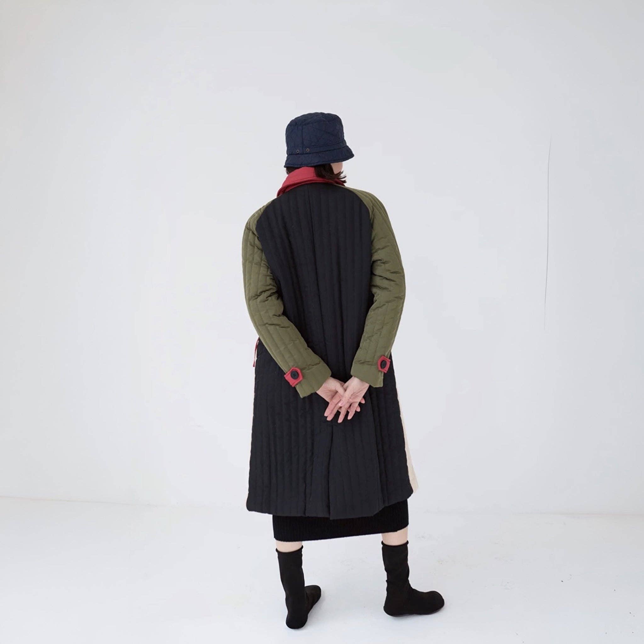 London Atelier Byproduct – wholesale Jacket – Women's – Beige Khaki Patchwork Color Block Quilt Long Jacket6