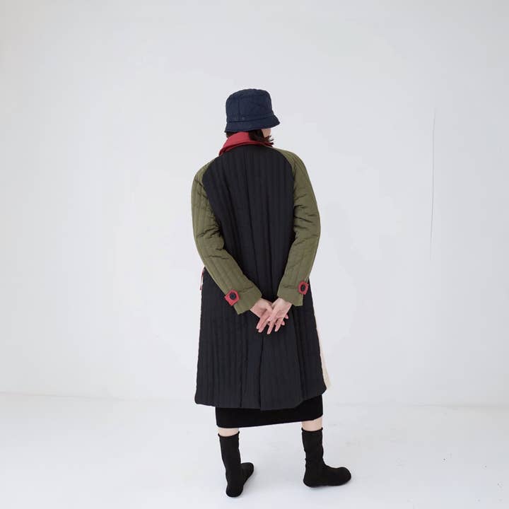 London Atelier Byproduct – wholesale Jacket – Women's – Beige Khaki Patchwork Color Block Quilt Long Jacket6