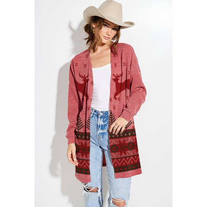 Phil Love - Wholesale Cardigan - Women's - Christmas print Knit casual style Cardigan1