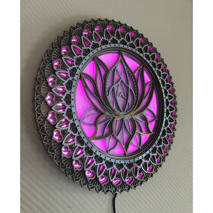 Lotus Flower Glowing LED Mandala, Home Décor Wall Hanging for wholesale by BHDecor