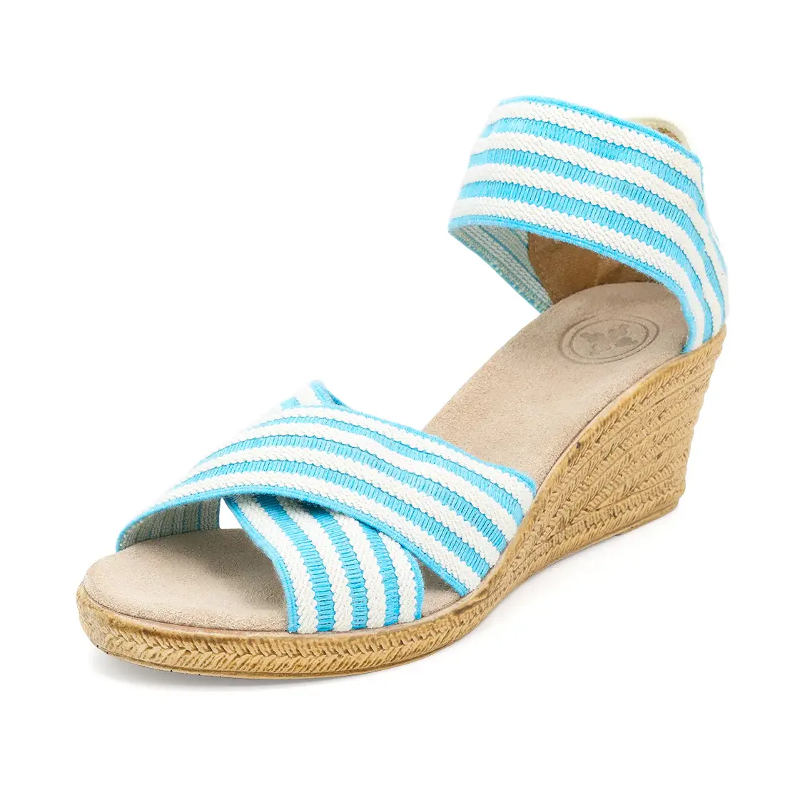 Charleston Shoe Co. - Wholesale Sandals - Women's - Cannon Stripes - Criss Cross Wedge Stretch Sandal2