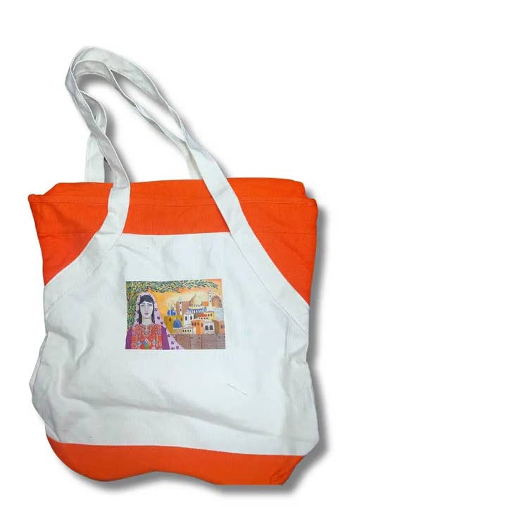 Palestinian Elegance - Wholesale Tote Bag - Men's - Handmade Orange Handheld Tote Bag with Palestinian Design – Bold Men's Accessory