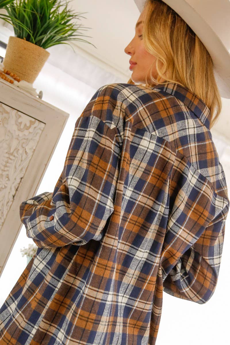 Vine & Love - Wholesale Button Down Shirt - Women's - Collared Pocket Detail Plaid Shirts Top VT50206Q16