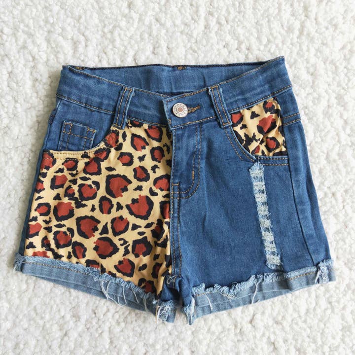 Girl Leopard Denim Shorts for wholesale by Yawoo Garments