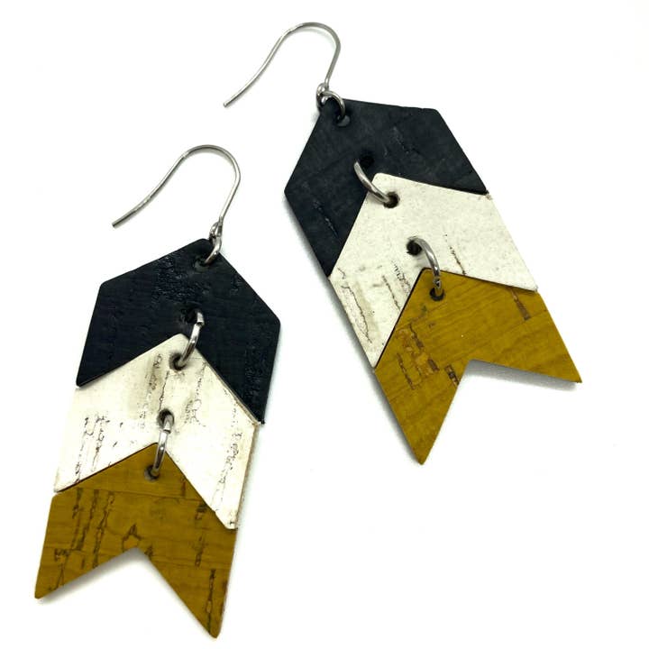Cork Team Spirit Chevron Earring for wholesale by The Pink Antler Accessory Co.