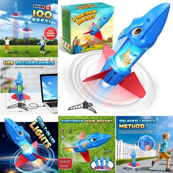 St. Louis Wholesale LLC - Wholesale Classic Toy - Kids - The Ptersaur Rocket - Launch Pad and USB Charging Included